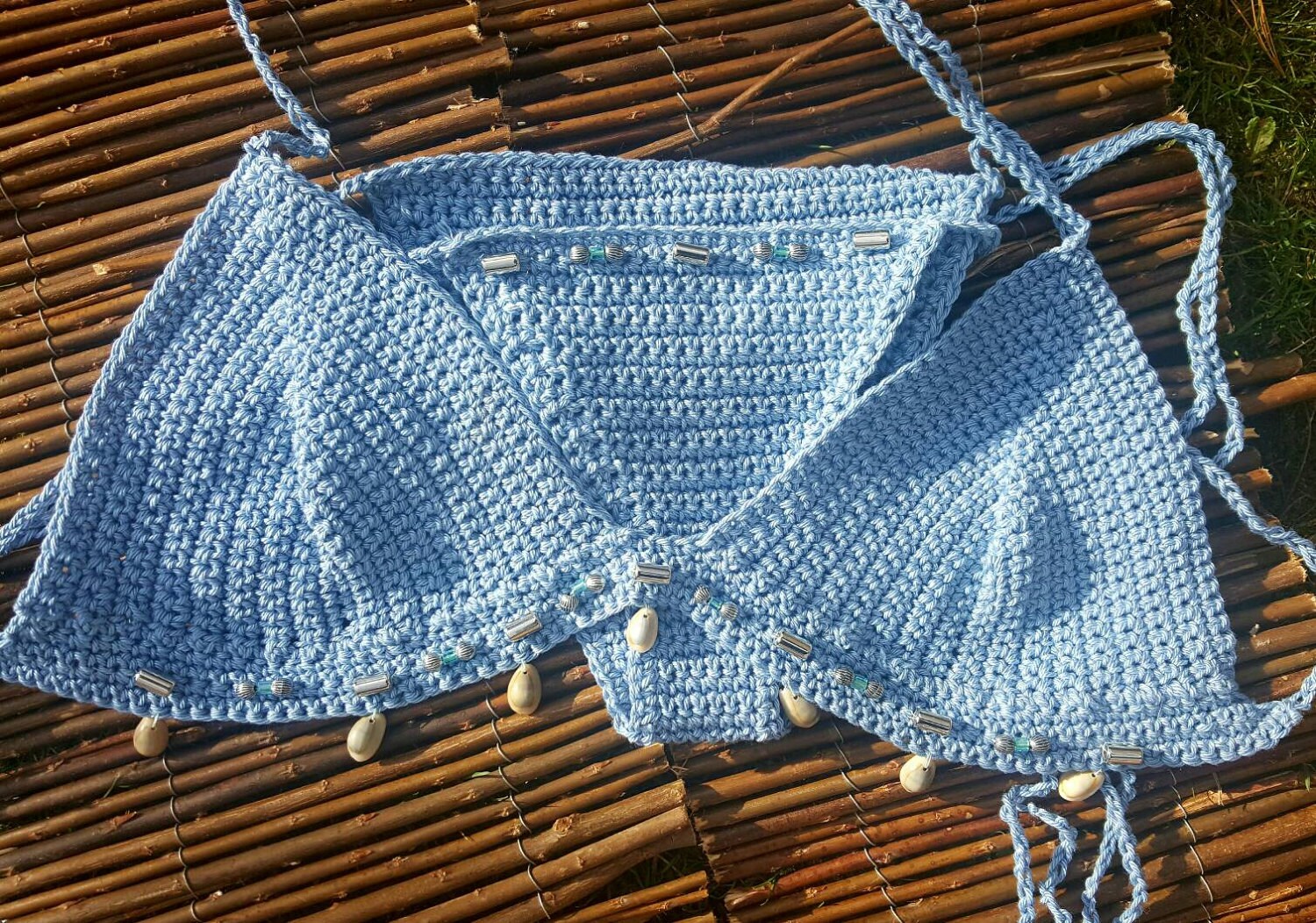 Baby Blue Crochet Bikini Set With Cowrie Shells Crochet Blue Etsy