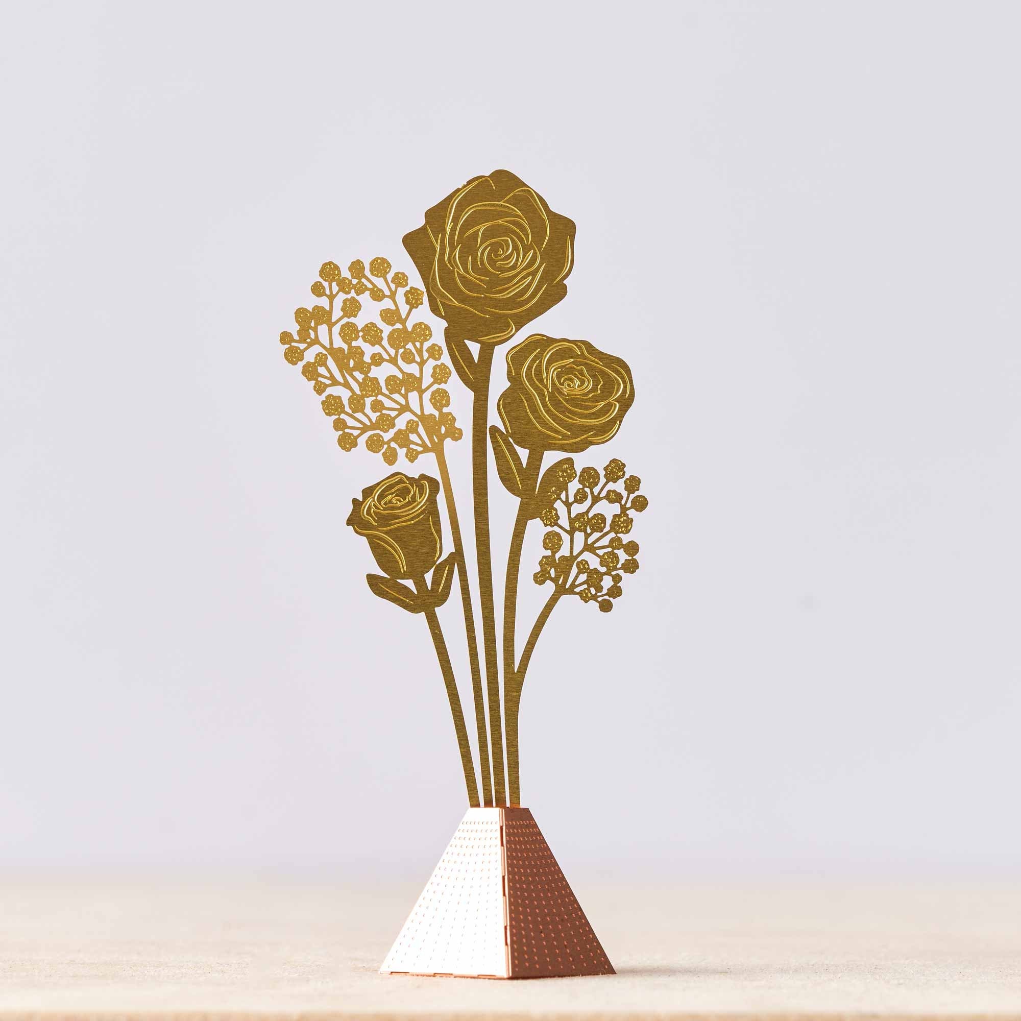 Rose Tiny Bouquet Of Flowers - Gold Or Gold. Libra Star-Sign Flower