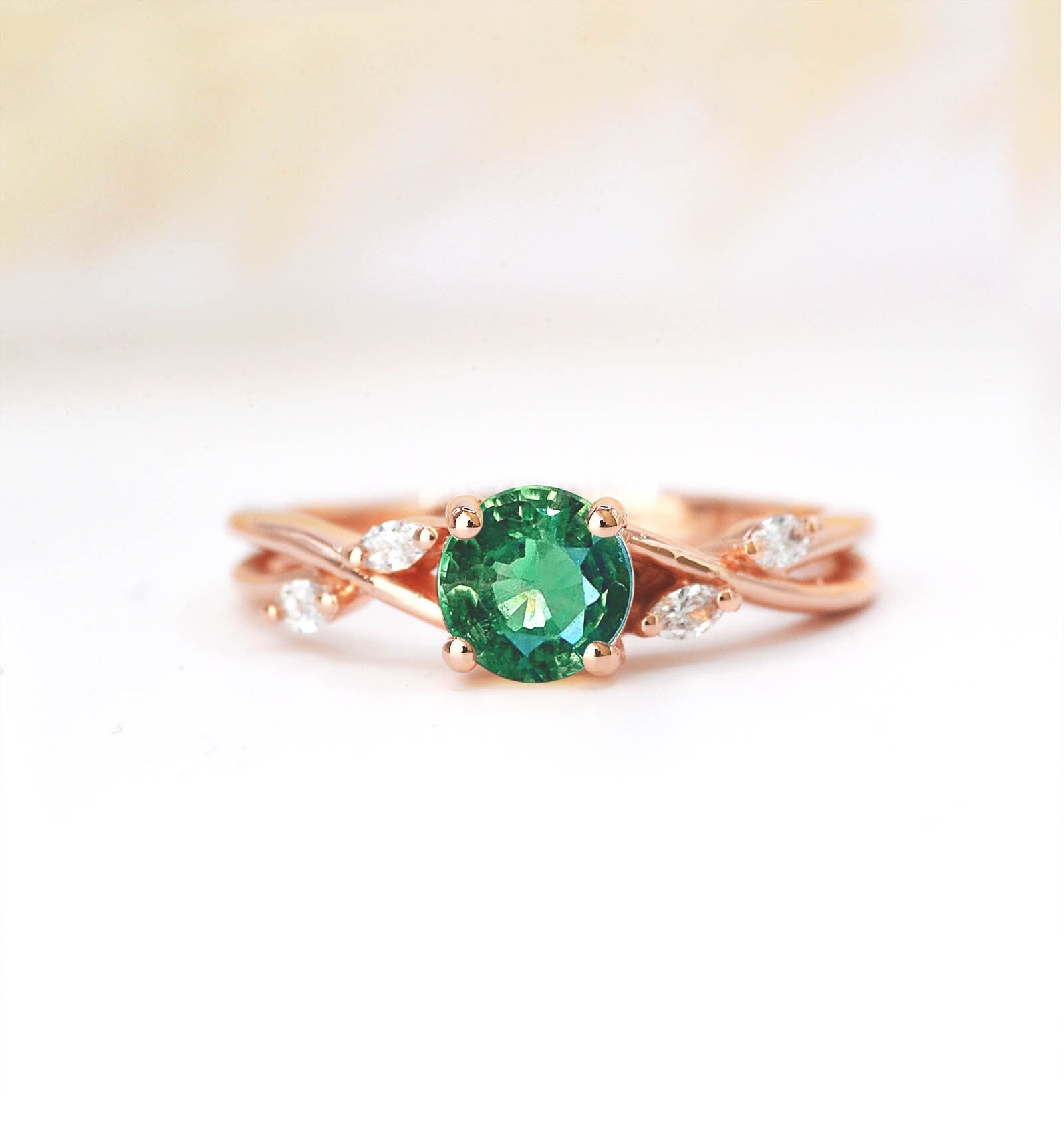 Mint Green Tourmaline & Diamond Art Deco Ring | Stylish Handmade 9K/14K/18K Rose, Yellow, White Gold For Love