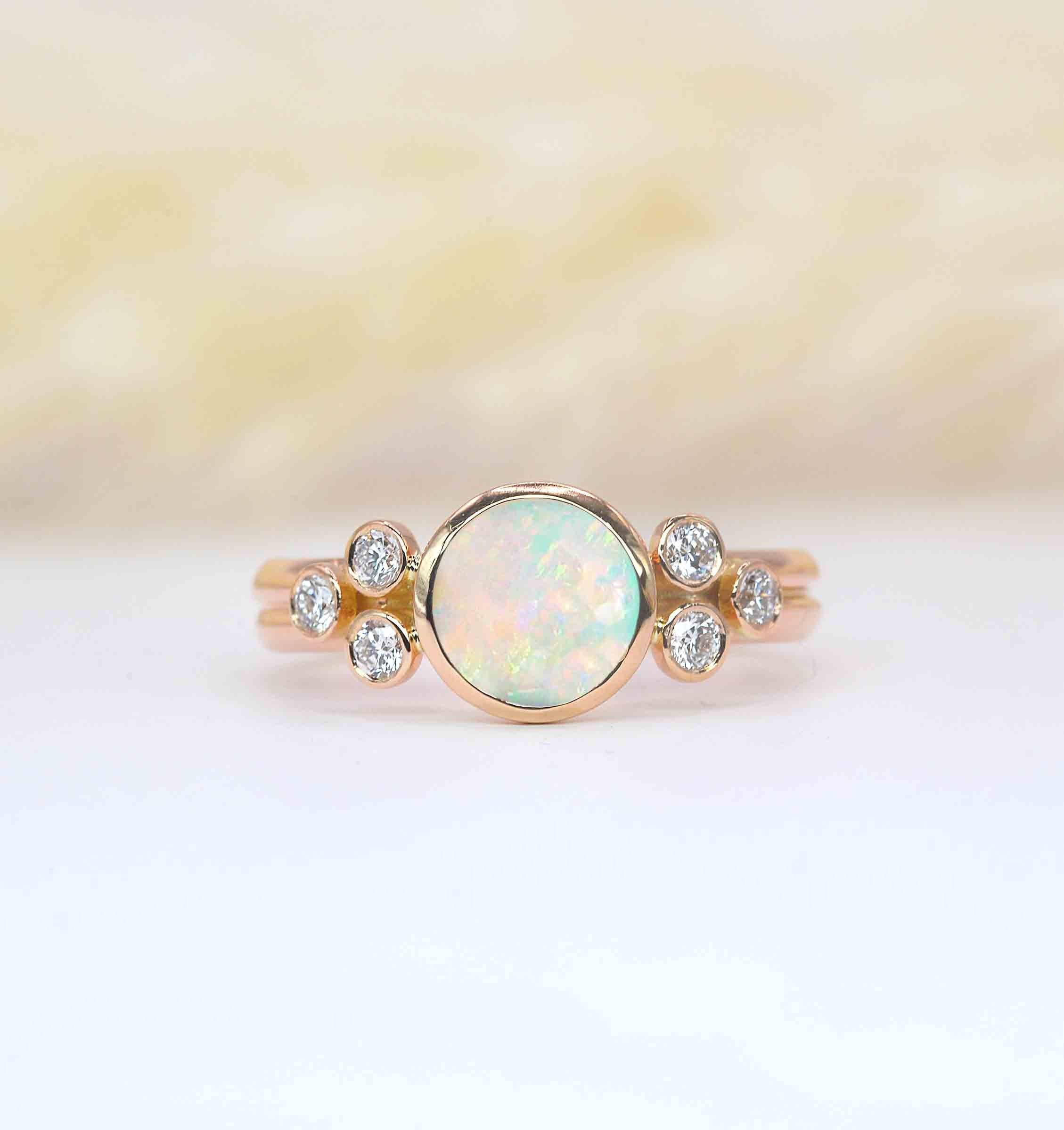 White Opal & Diamond Featuring Cluster Ring | Opal Art Deco Vintage Anniversary, Engagement, Birthday Gift