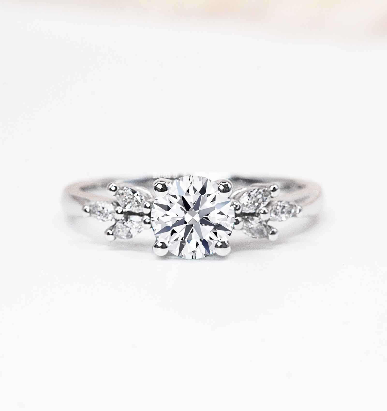 Lab Grown Diamond Featuring Engagement Ring | Round & Marquise Dainty Solid White/Yellow/Rose Gold Stylish Anniversary