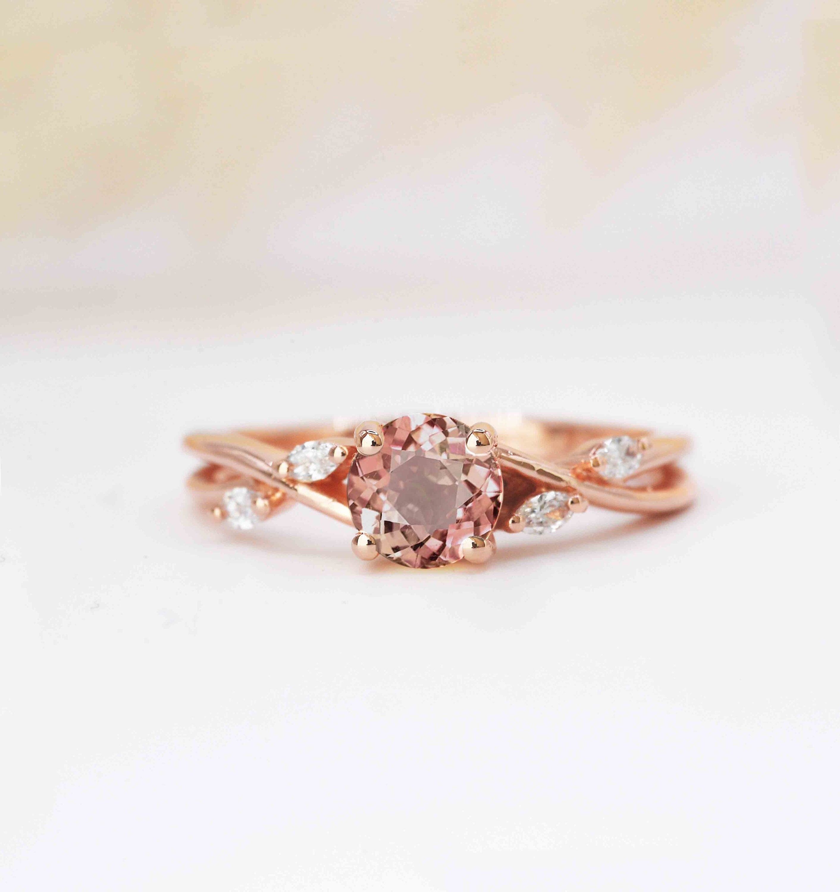 Natural Morganite & Diamond Art Deco Ring | Stylish Handmade 9K/14K/18K Rose, Yellow, White Gold Celebrity For Love