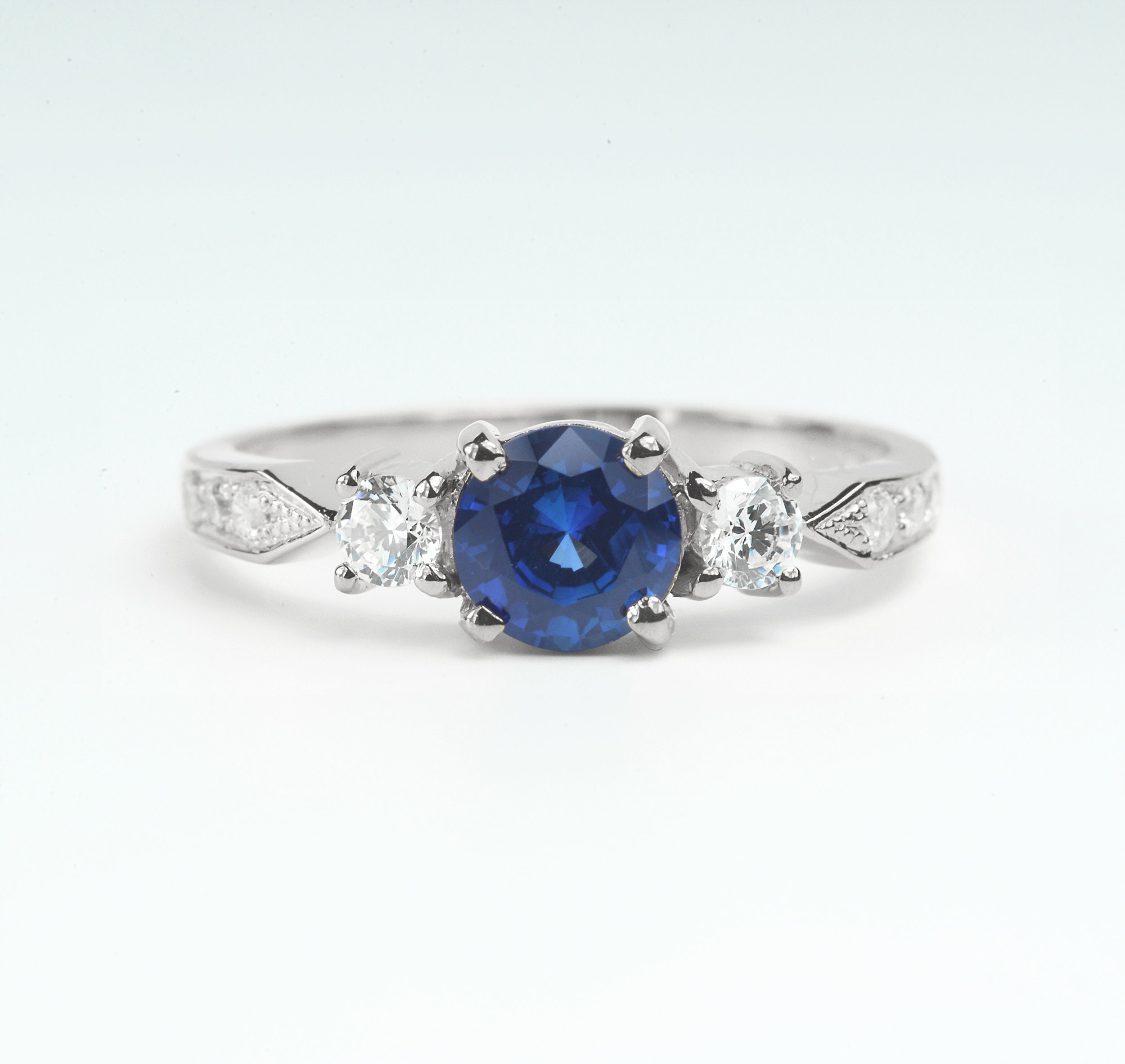 Blue Sapphire Engagement Ring - & Diamond Ring-Ready To Ship