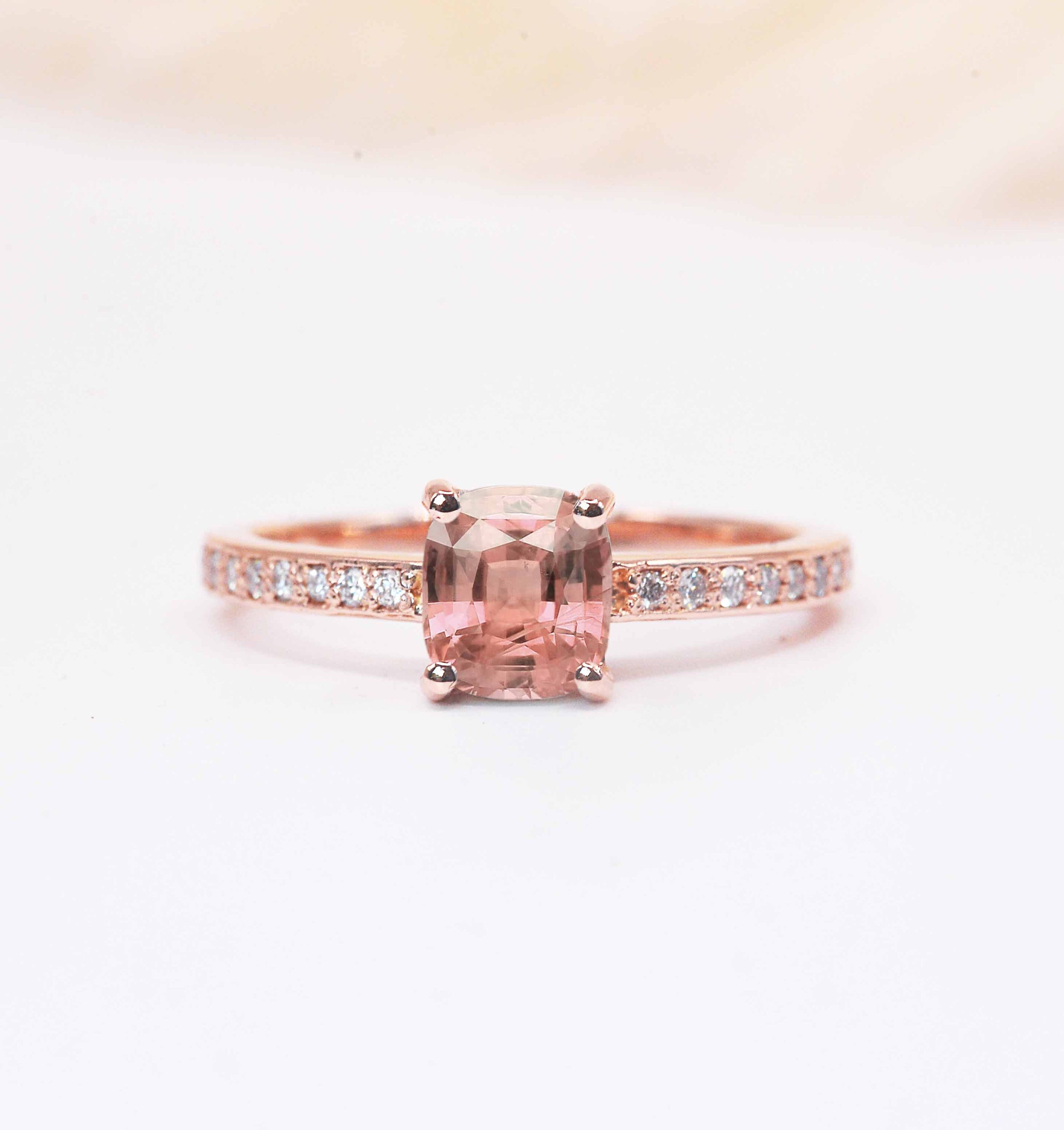 Cushion Cut Morganite Diamond Art Deco Ring | 6mm Delicate Engagement Stylish Dainty White Anniversary