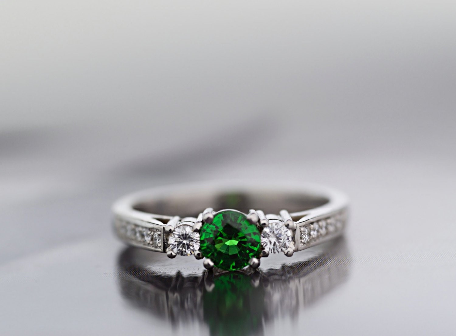 Tsavorite Ring-Tsavorite Engagement & Diamond Garnet Ring-Made To Order