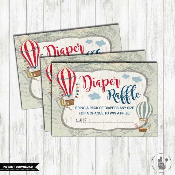 Hot Air Balloon Diaper Raffle Vintage Baby Shower Invitation Insert Card Rustic Baby Shower