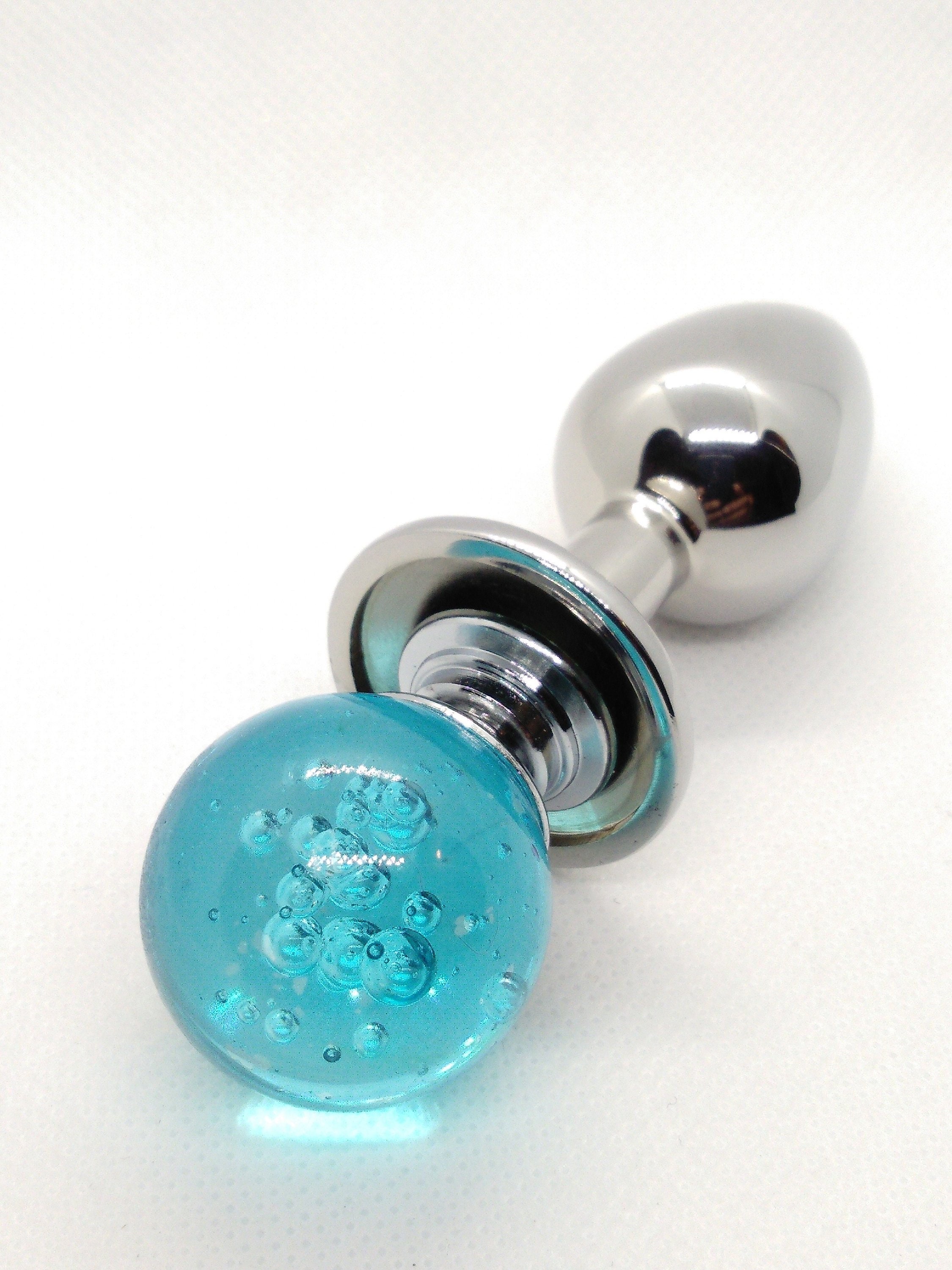 Анальная пробка Sexus Glass с ручкой-кольцом, синяя 912210 - Sexus Glass - Анальные пробки - Купить