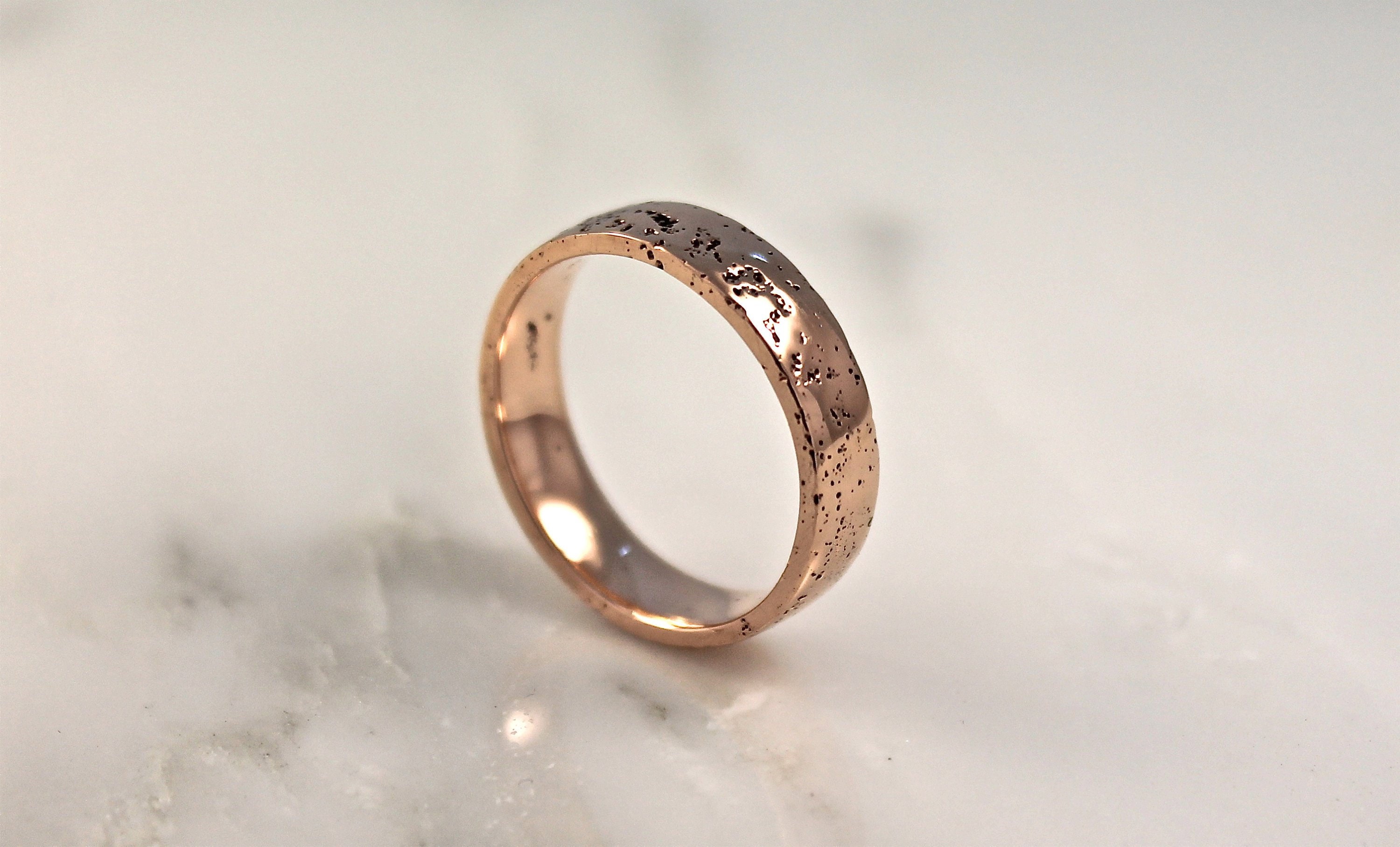 Textured Rose Gold Ring, Rustic Wedding Band, Sandcast 9Ct Simple Hand Forged By Woodengold