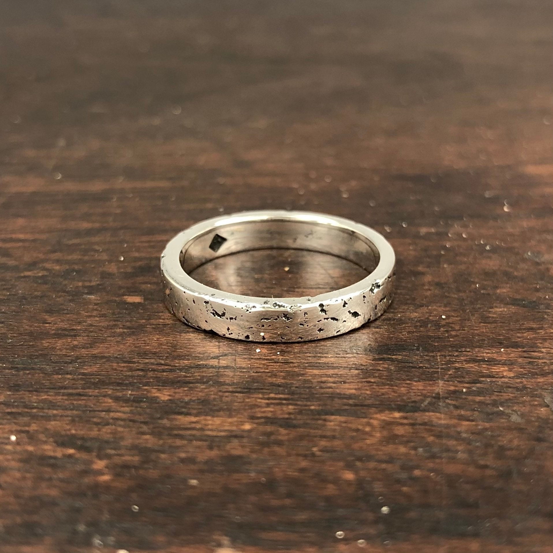 Thin Silver Ring, Elegant Simple Band, Rustic Sterling Sand Cast Textured Wedding Ring