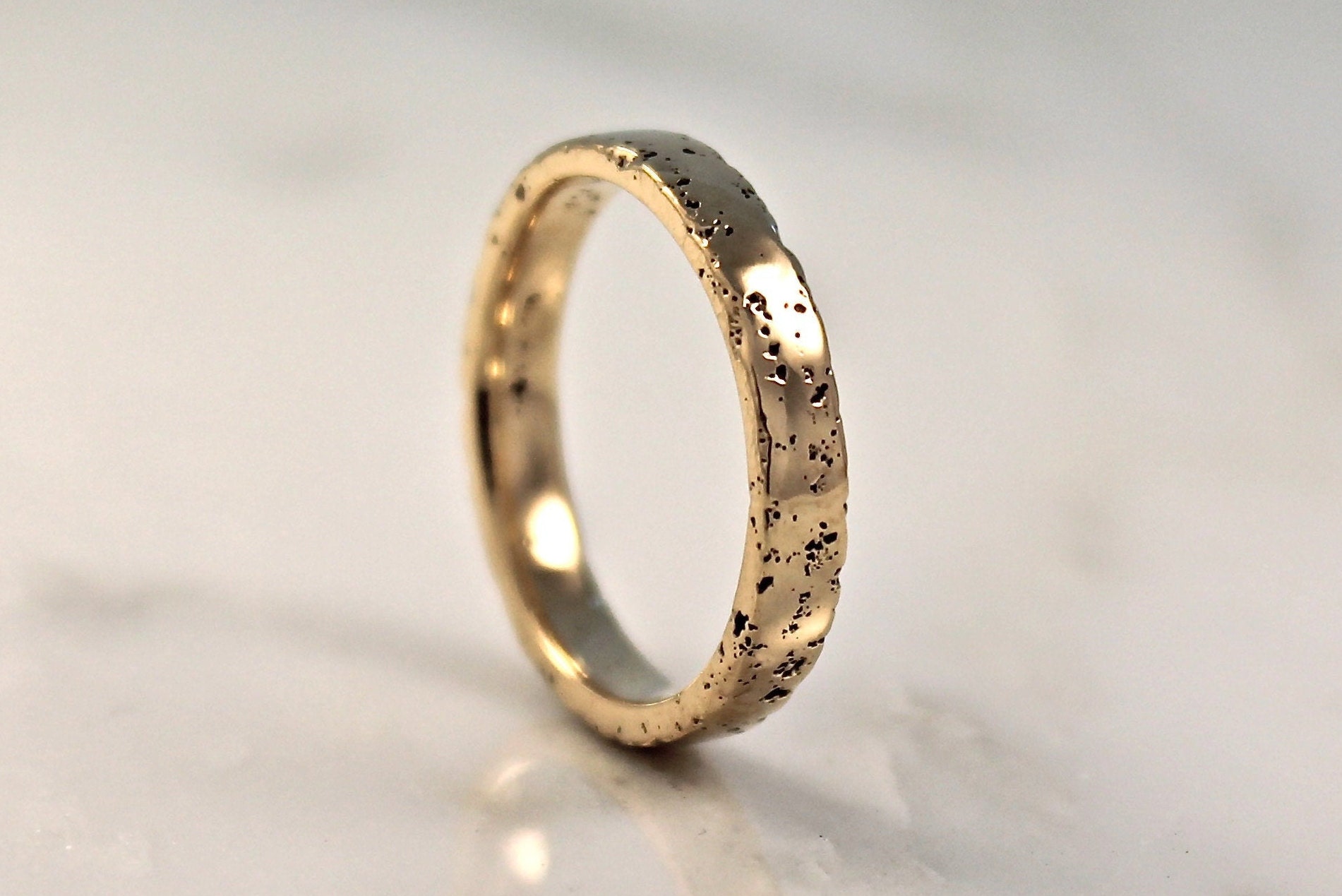 Textured Thin Gold Wedding Ring, Elegant Band, Unique Hand Cast Sand Ring