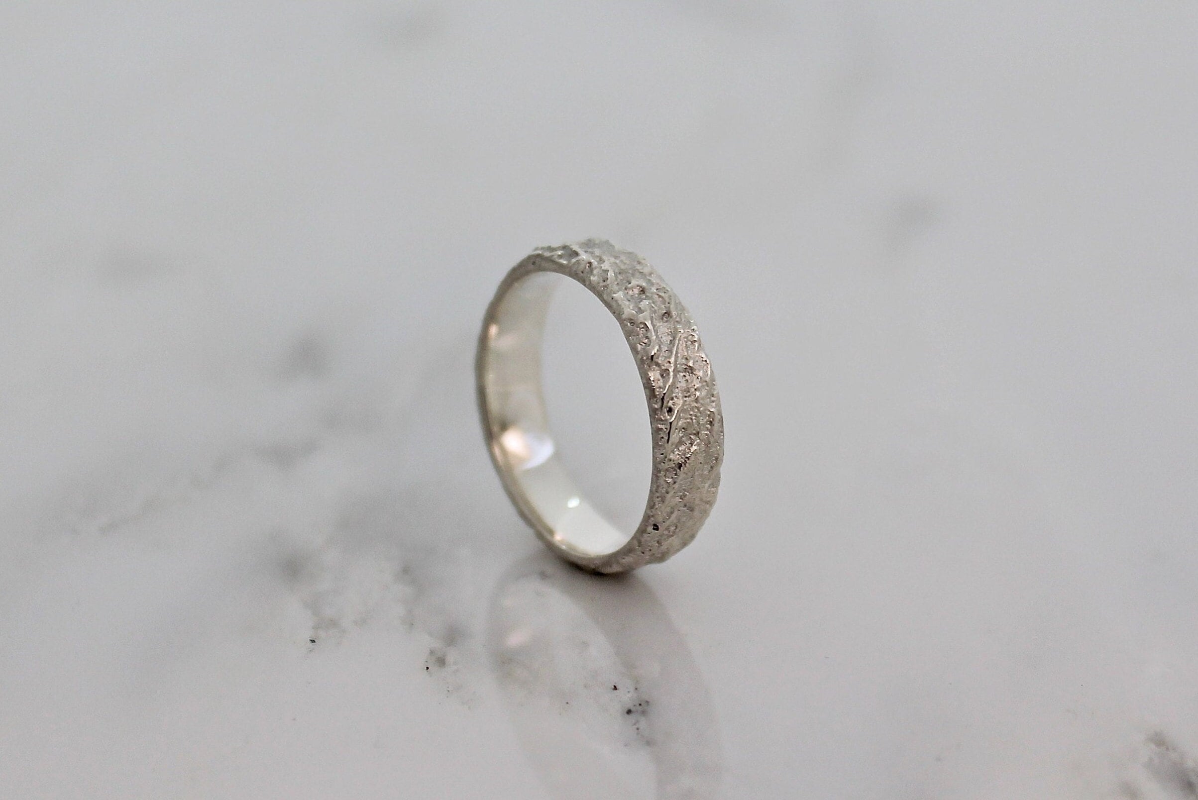 White Gold Organic Wedding Ring, Recycled Gold, Mountain Ring 5mm