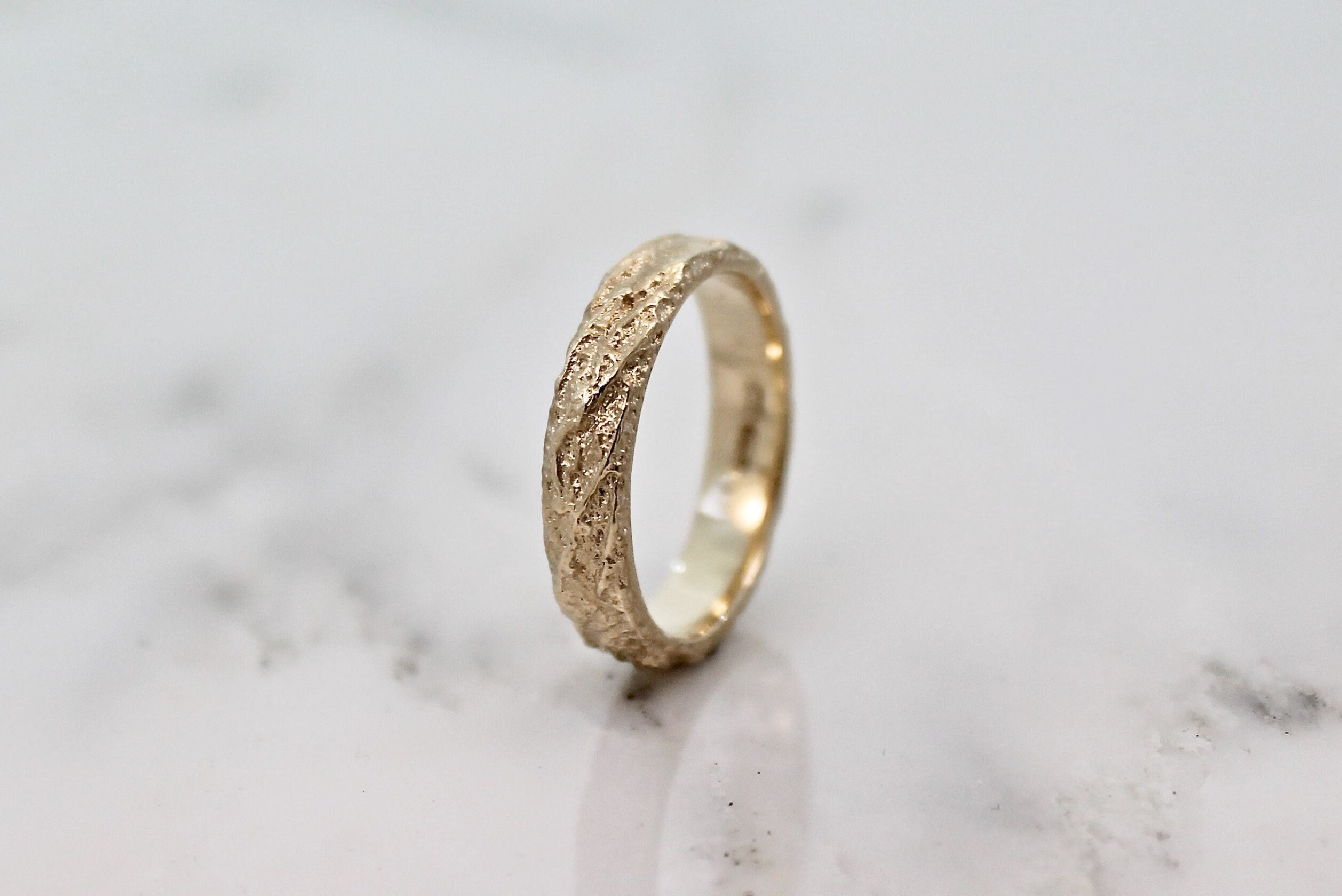 Unique Gold Wedding Ring Mens, Yellow 5mm Mountain By Woodengold
