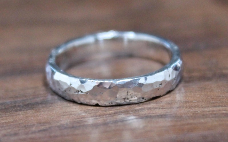 Silver Hammered Ring, Hand Textured Band 3mm