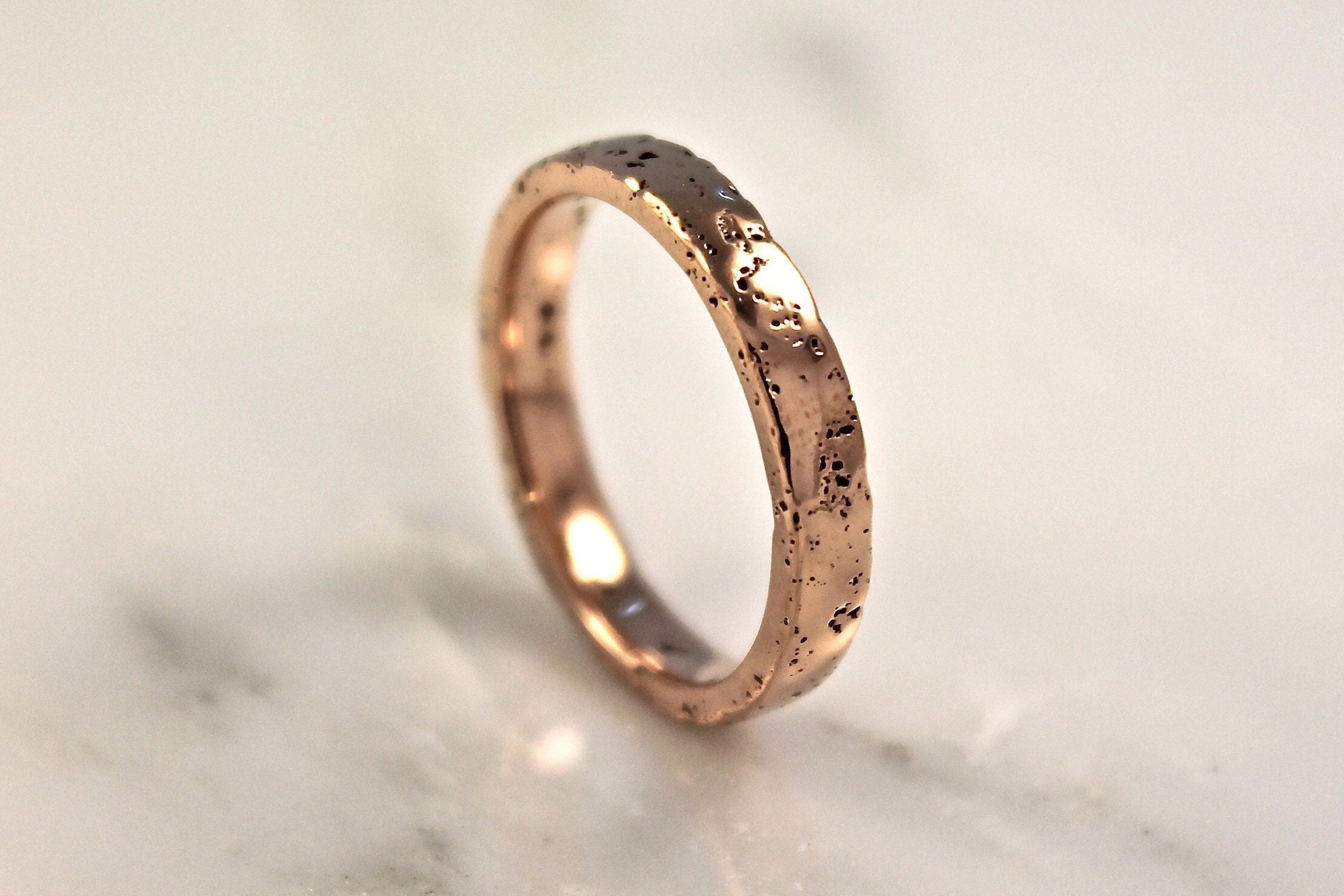 Rose Gold Sand Cast Band, Textured Rustic Wedding Band, Natural Jewellery