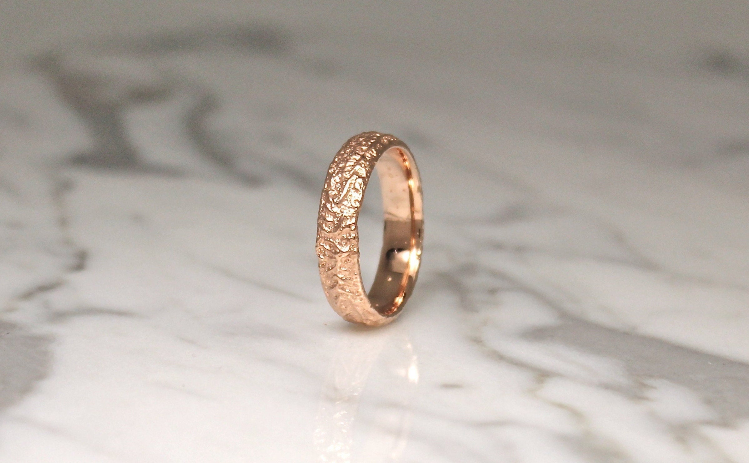 Mens Mountain Wedding Ring, Rose Gold Rustic Ring By Woodengold
