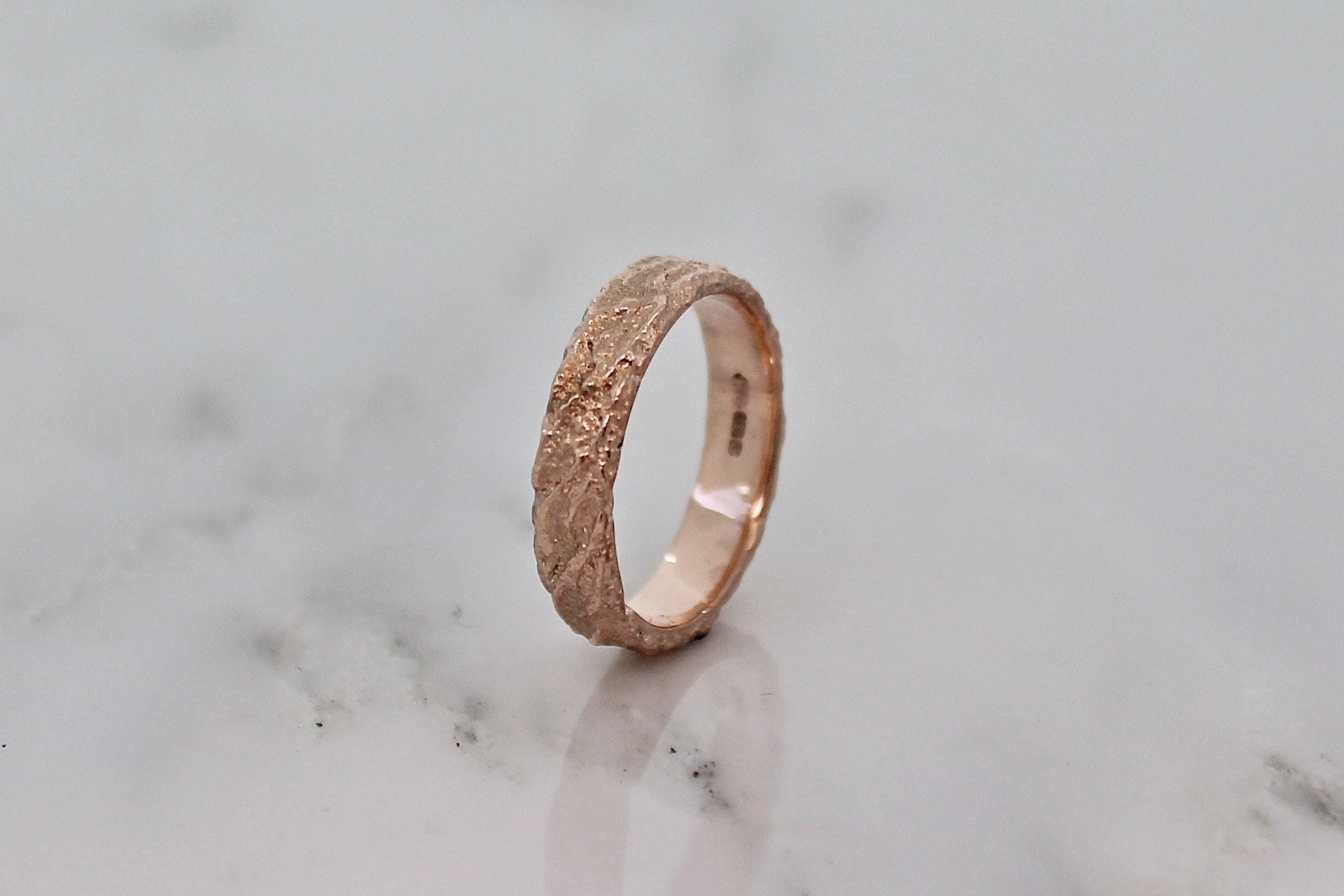 Rustic Mens Wedding Ring, Rose Gold Mountain Ring By Woodengold