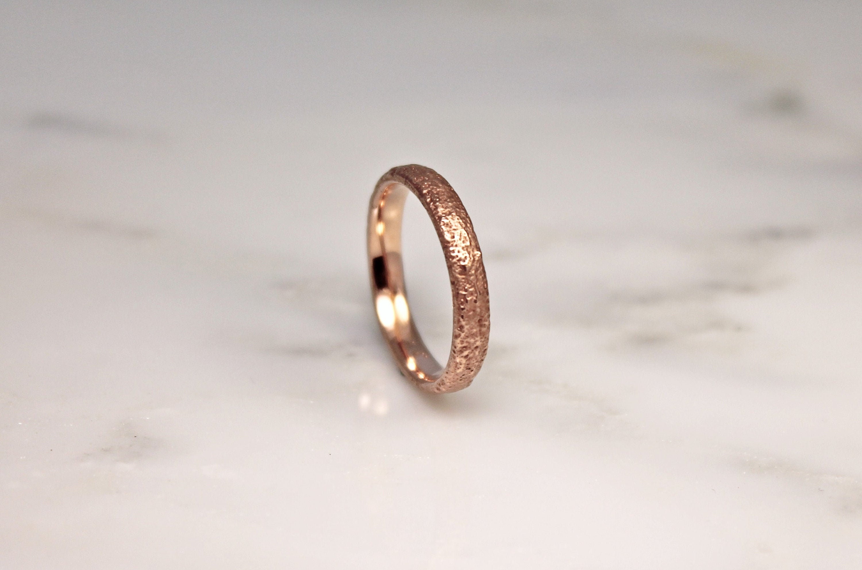 Nature Wedding Ring, Rose Gold Sand Cast Ring Slim, 3.5mm By Woodengold