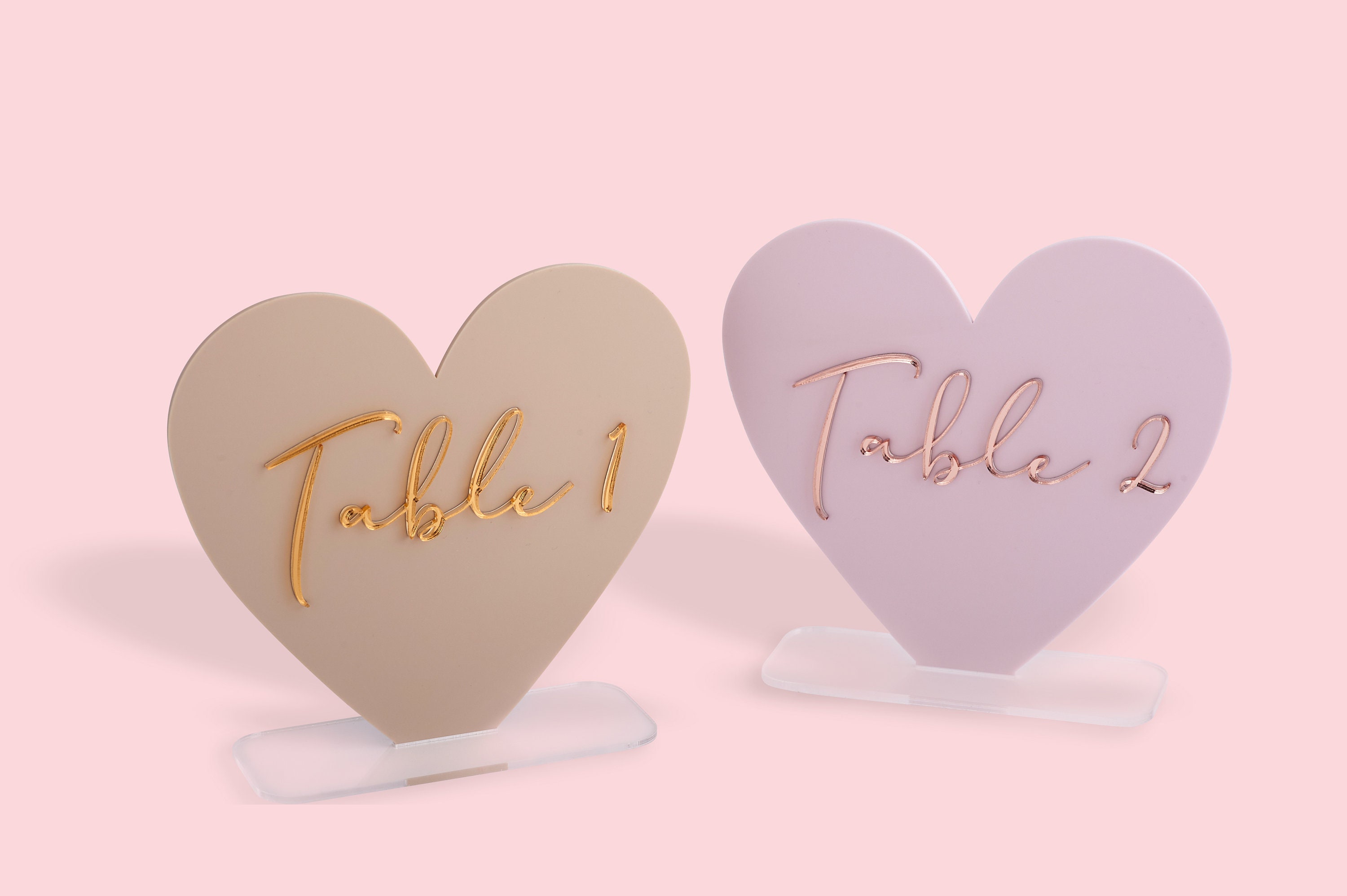 Acrylic Heart Table Numbers For Wedding Bridal Shower Numbers, Modern Rose Gold Decor, Mirror Matte Baby