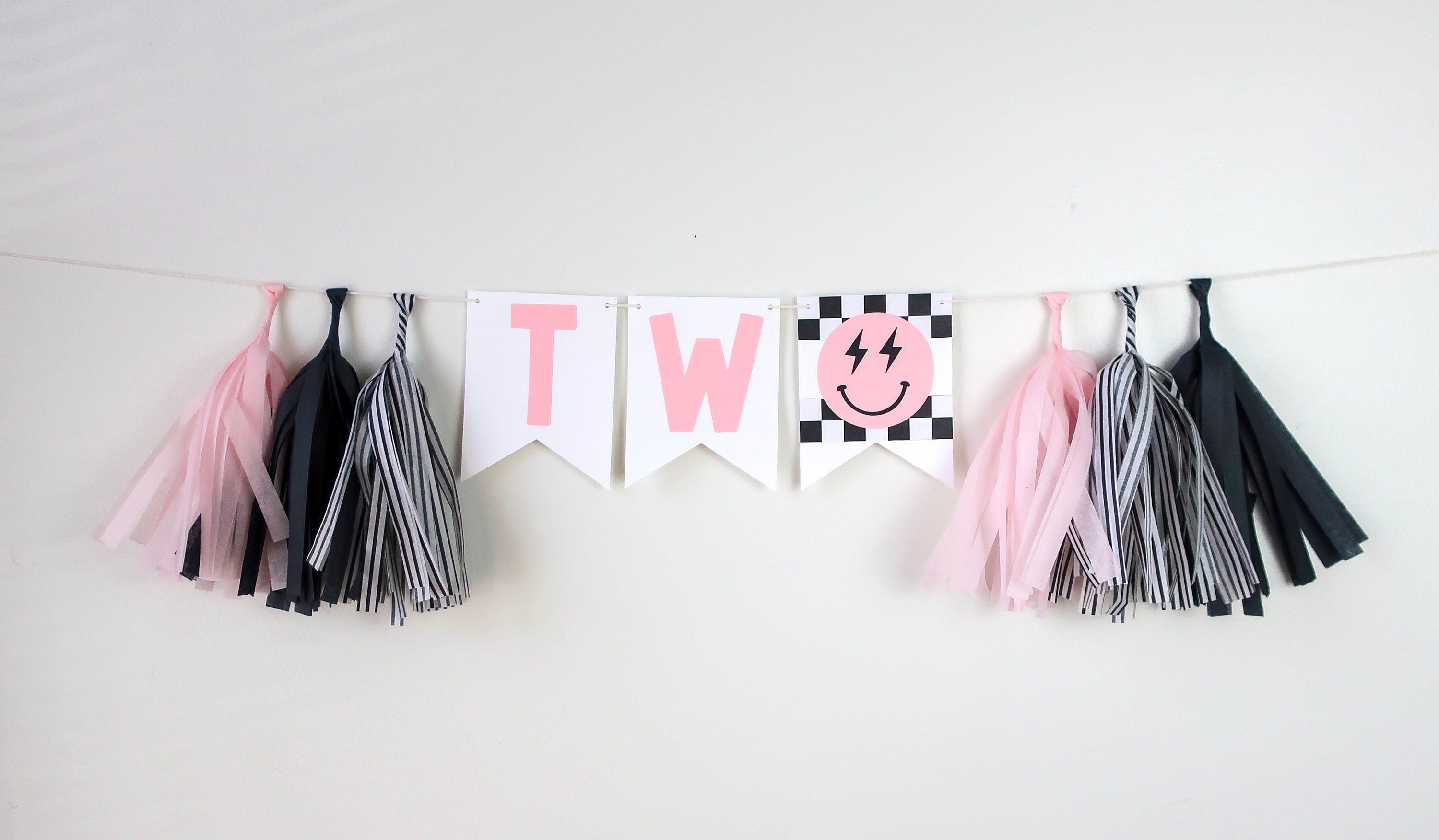 Happy Babe Checkered Banner High Chair One Cool Girl Pink Two Rad Two Cool First Birthday Baby