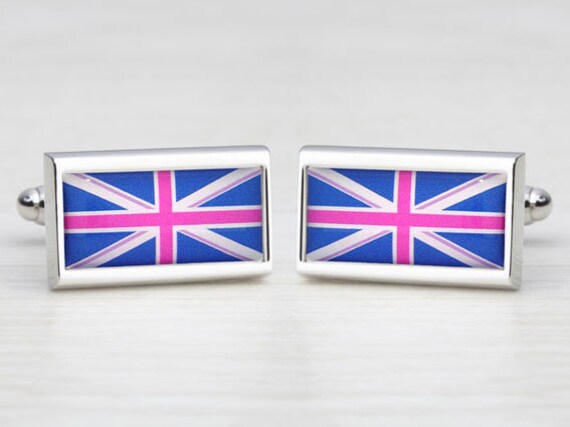 Blue & Magenta Pink Union Jack Cufflinks