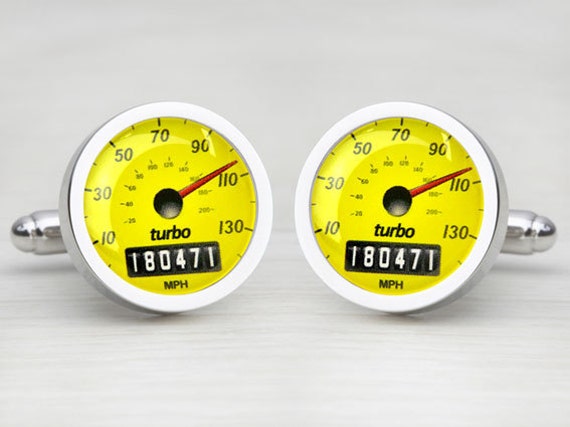 Sport Yellow Personalised Speedometer Cufflinks