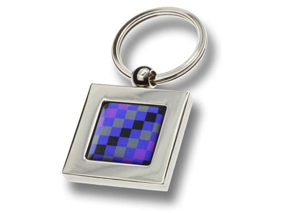 Purple & Grey Squares Check With Black Stripe Keyring