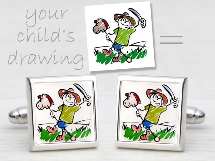 Your Child’s Drawing Customized On Personalized Cufflinks, Gift From The Kids