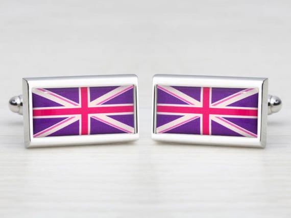 Deep Purple & Cerise Pink Union Jack Cufflinks