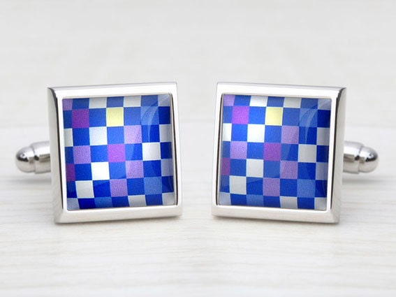 Multi-Colour Chess Board Checks - Square Cufflink