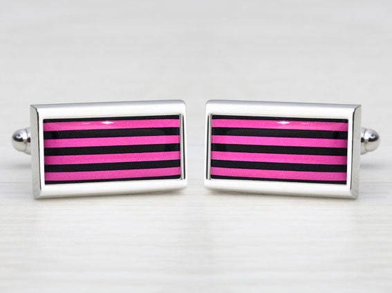 Black & Pink Humbug Striped Cufflinks