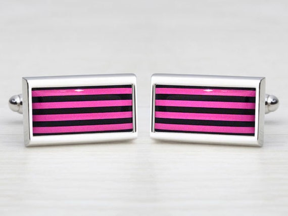 Black & Pink Humbug Striped Cufflinks