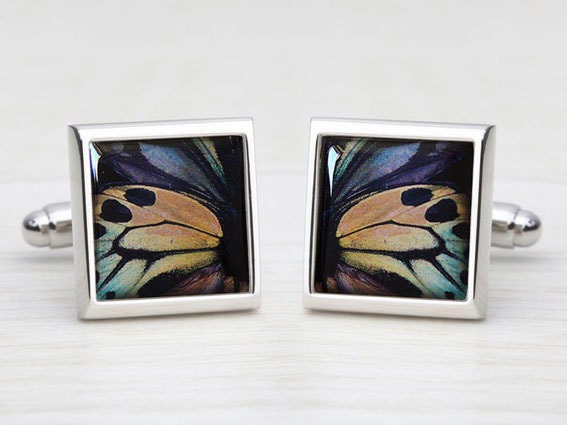 Shades Of Autumn Butterfly Wing Print - Square Cufflinks
