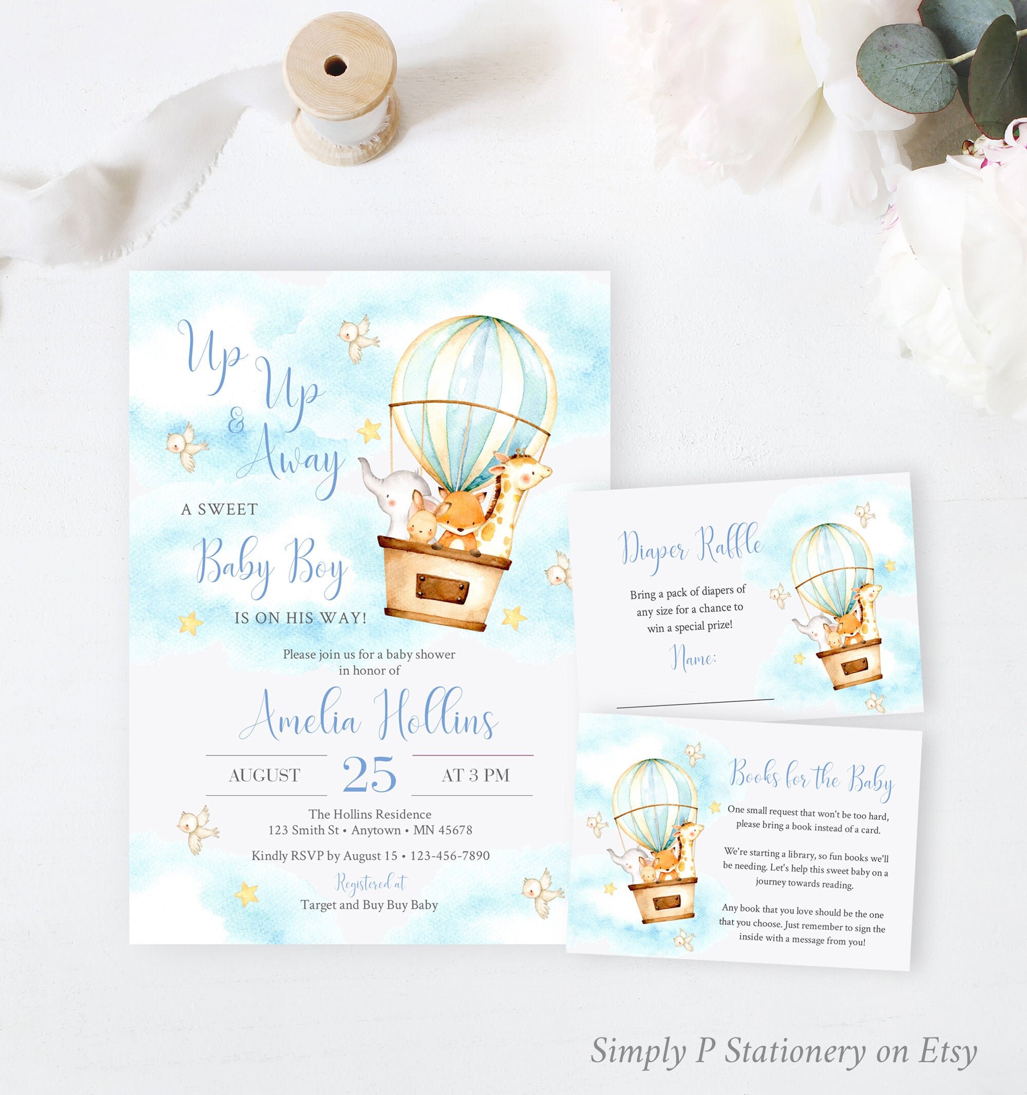 Hot Air Balloon Giraffe Invitation Etsy