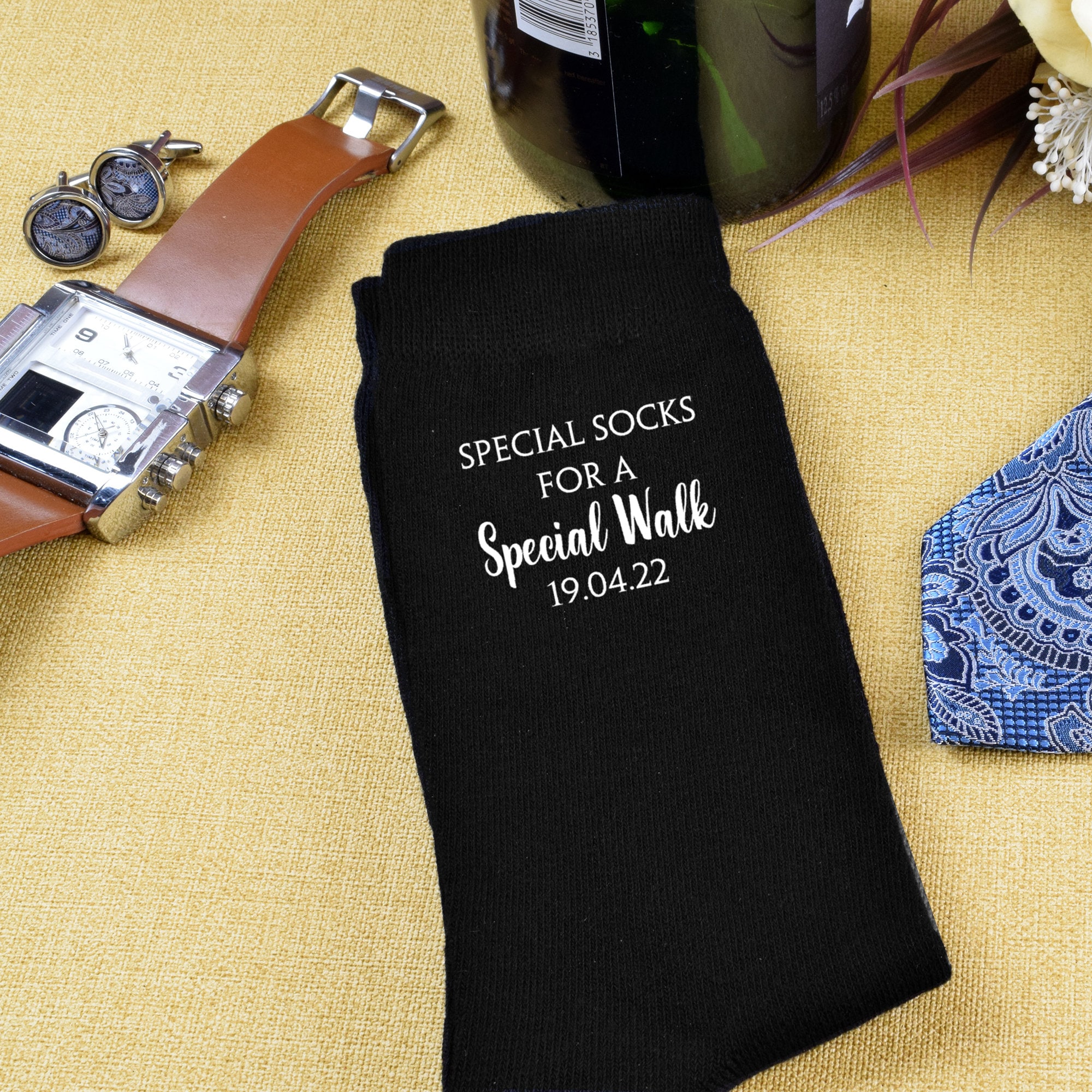 Special Socks For A Walk Personalised With Date Cotton Socks Available in Various Colours Optional Personalised Gift Pouch