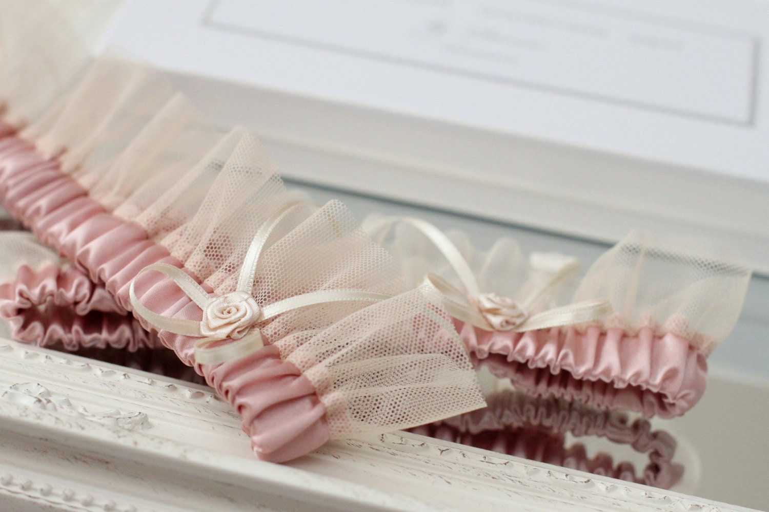 Dusty Pink Garter Set With Nude Tulle Nude Tulle Garter Set Dusty Pink Wedding Garter Set
