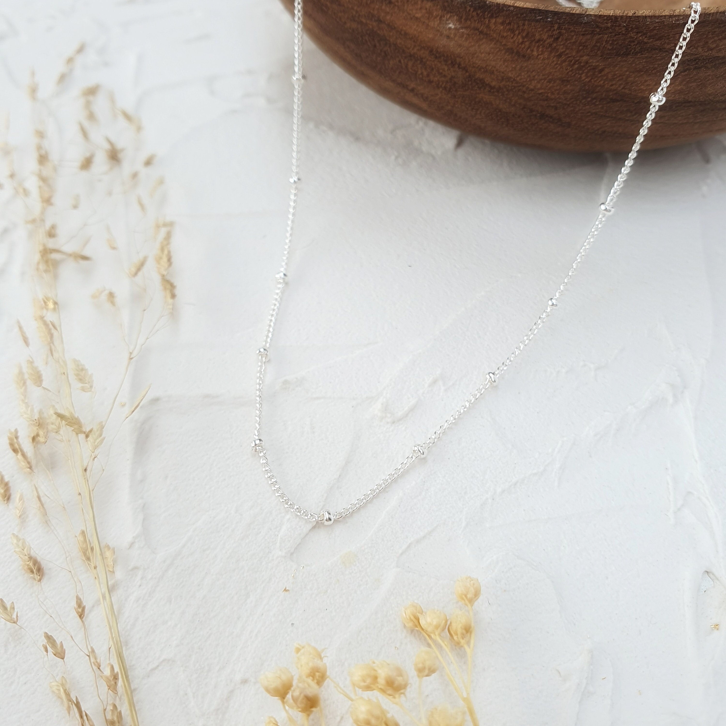 Silver Bead Chain, Layering Necklace, Delicate Necklace