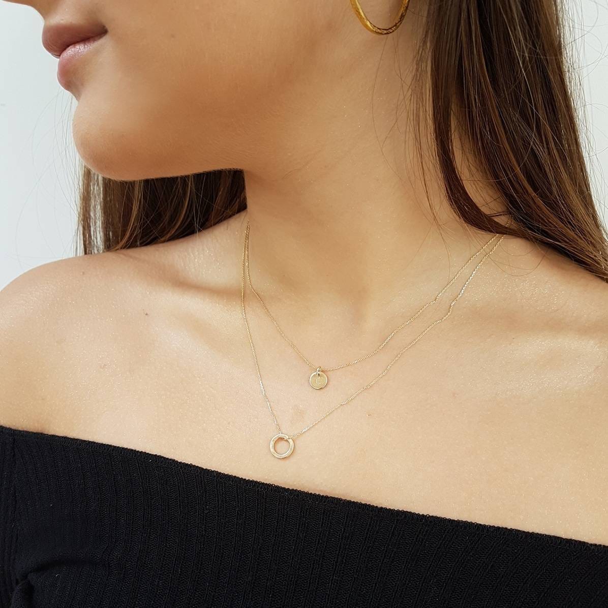Teeny Tiny Gold Initial Necklace - 1 Disc