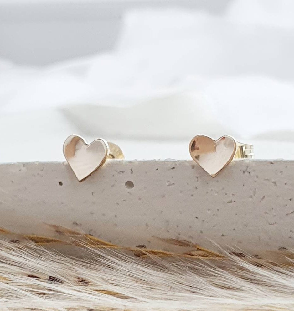 Teeny Tiny Gold Heart Stud Earrings - Recycled 9Ct Gold