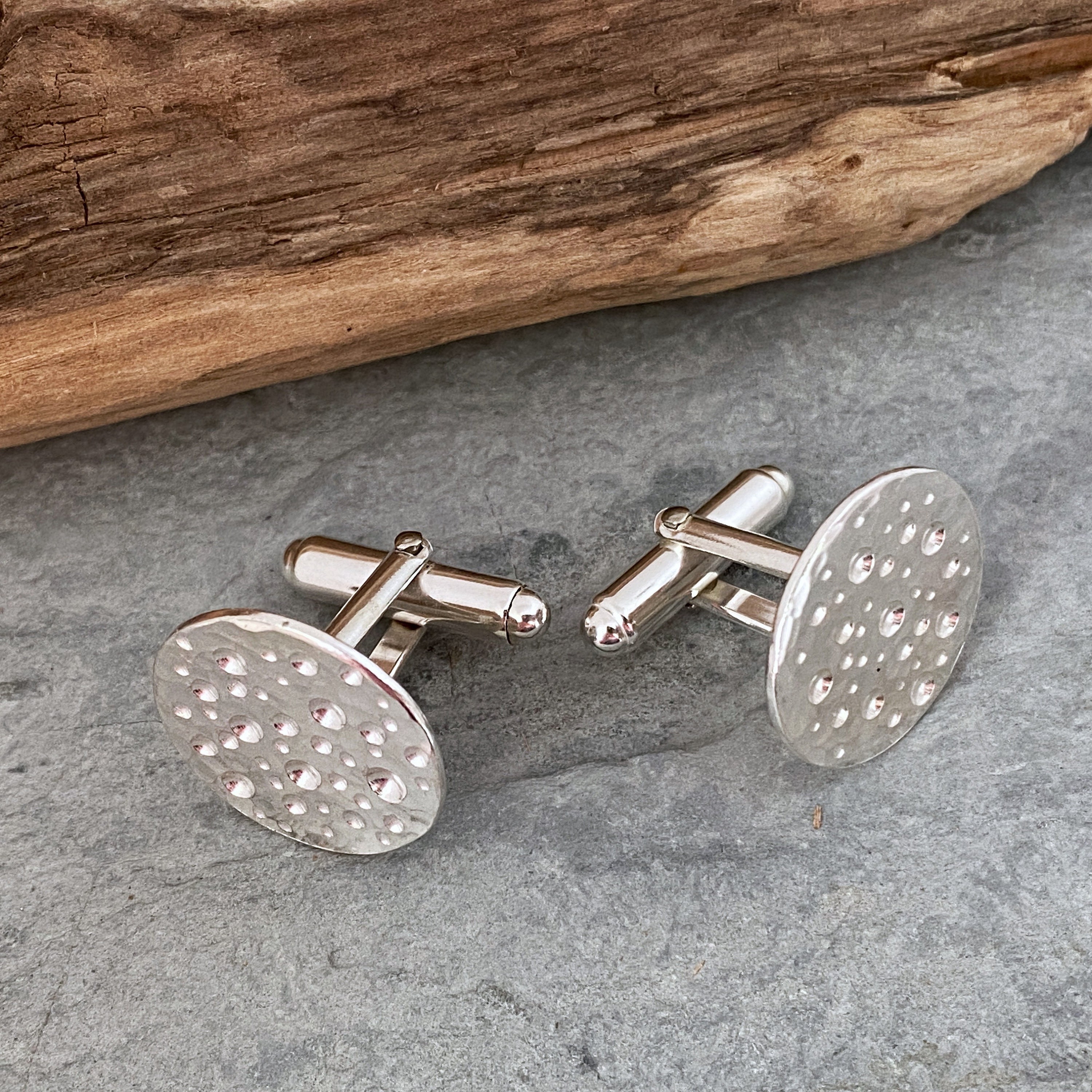 Silver Cuff Links With Hammered Pattern, Sterling Silver Cufflinks, Unique Links, Formal Attire, Mens Accessories, Solid