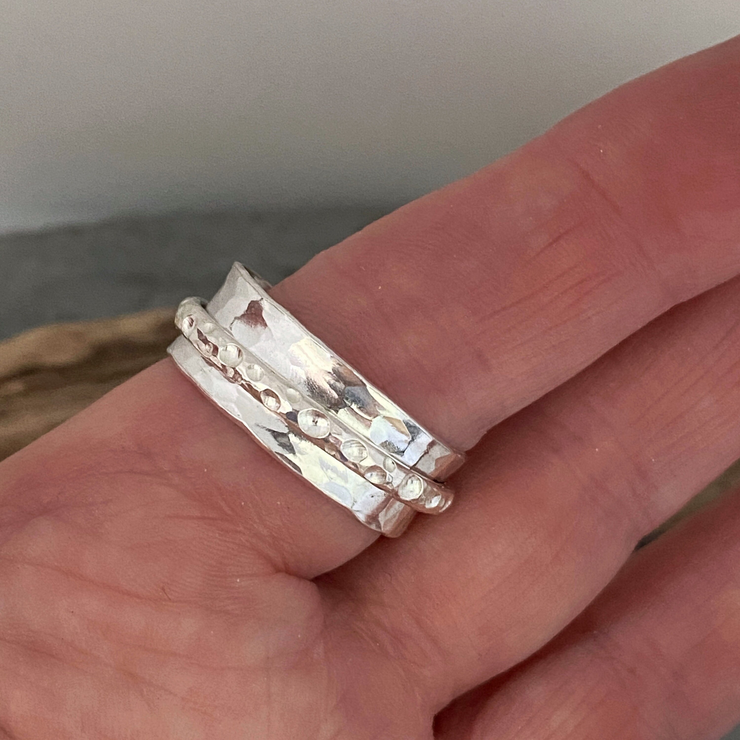 Silver Spinner Ring With A Unique Patterned Band, Silver Fidget Ring, Eco Friendly Made From Recycled