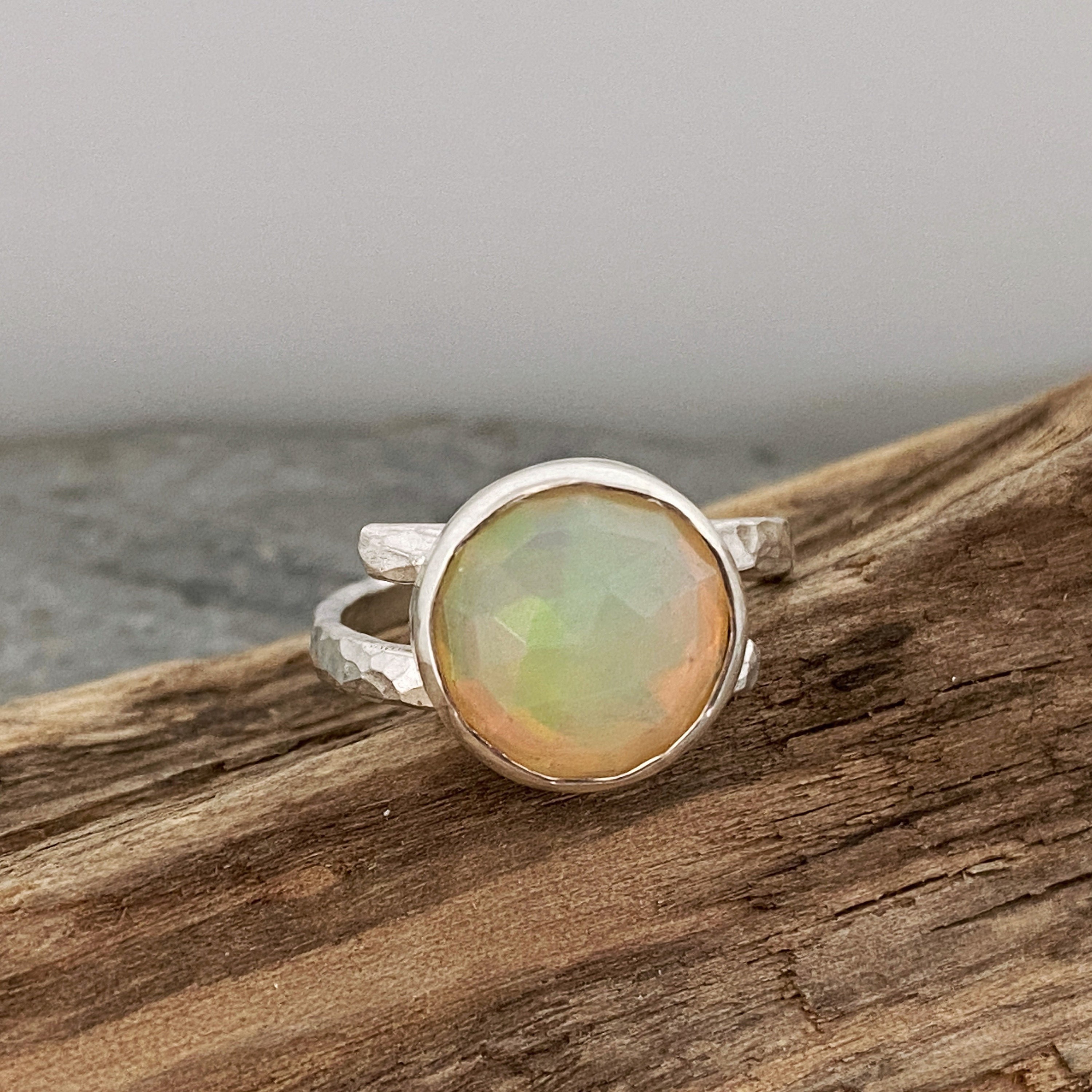 Stunning Ethiopian Opal Statement Ring. Wrap Around Silver Ring Band Set With A Large Stone. Chunky