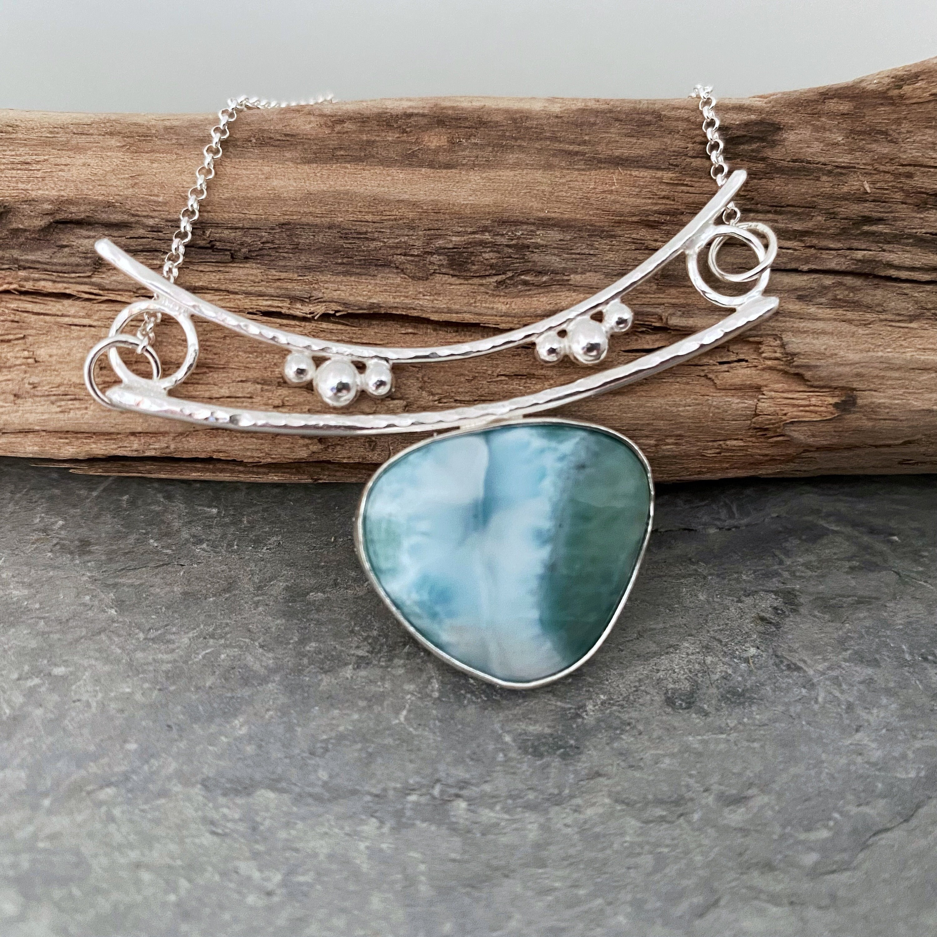Larimar Necklace, Silver & Pendant On A Chain. Blue Gemstone Necklace Inspired By The Sea, Beach Jewellery