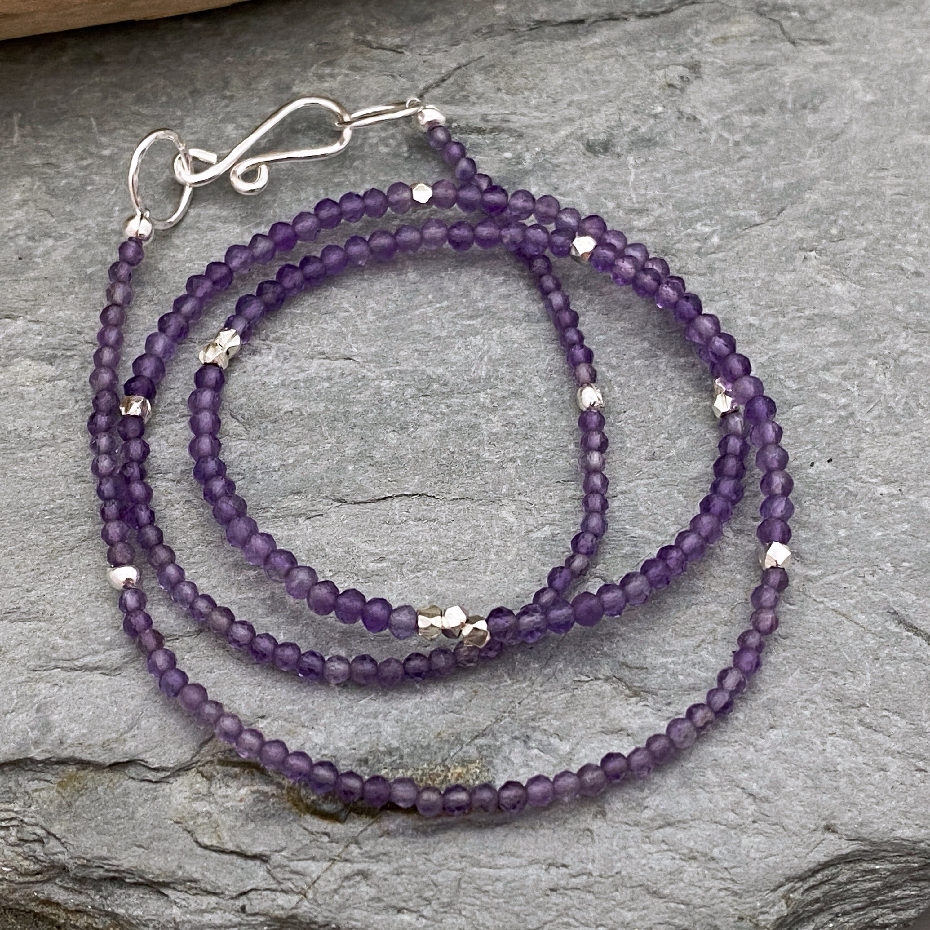 Amethyst Necklace With Silver Beads, Tiny Sparkly Purple & Delicate Necklace. February Birthstone
