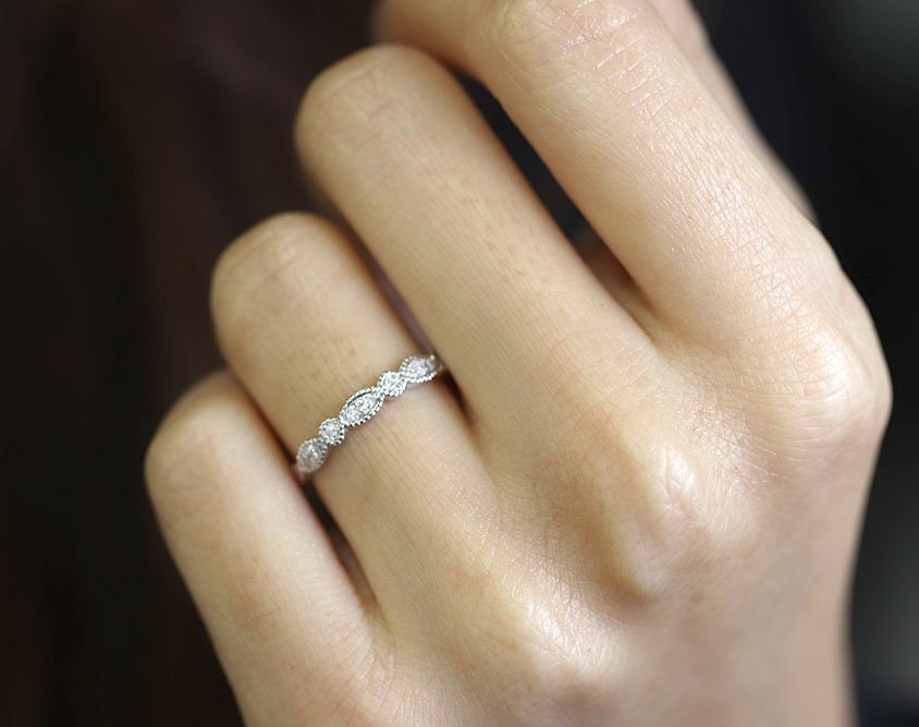 Rose Gold Wedding Ring/Diamond Wedding Band/14K Solid Gold Matching Band/Natural Diamond Band/Half Eternity Diamond Ring/Simple Diamond Ring