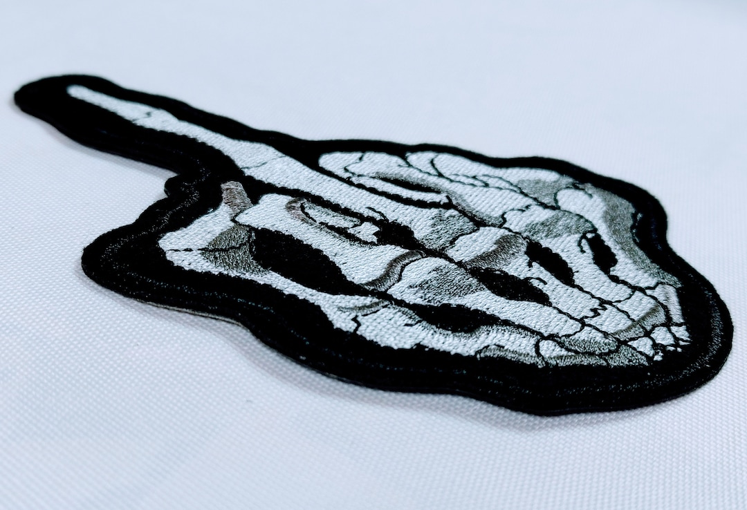Medium Middle Finger Embroidered Patch Iron On Skeleton Hand Fuck You Finger Gesture Embroidery