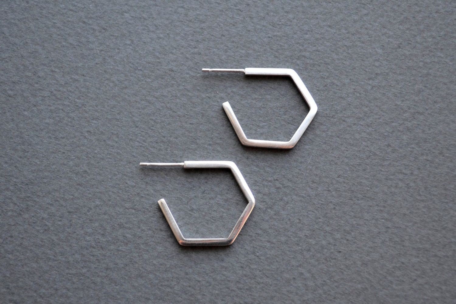 Recycled Silver Hexagon Hoop Earrings | Geometric Gold Small