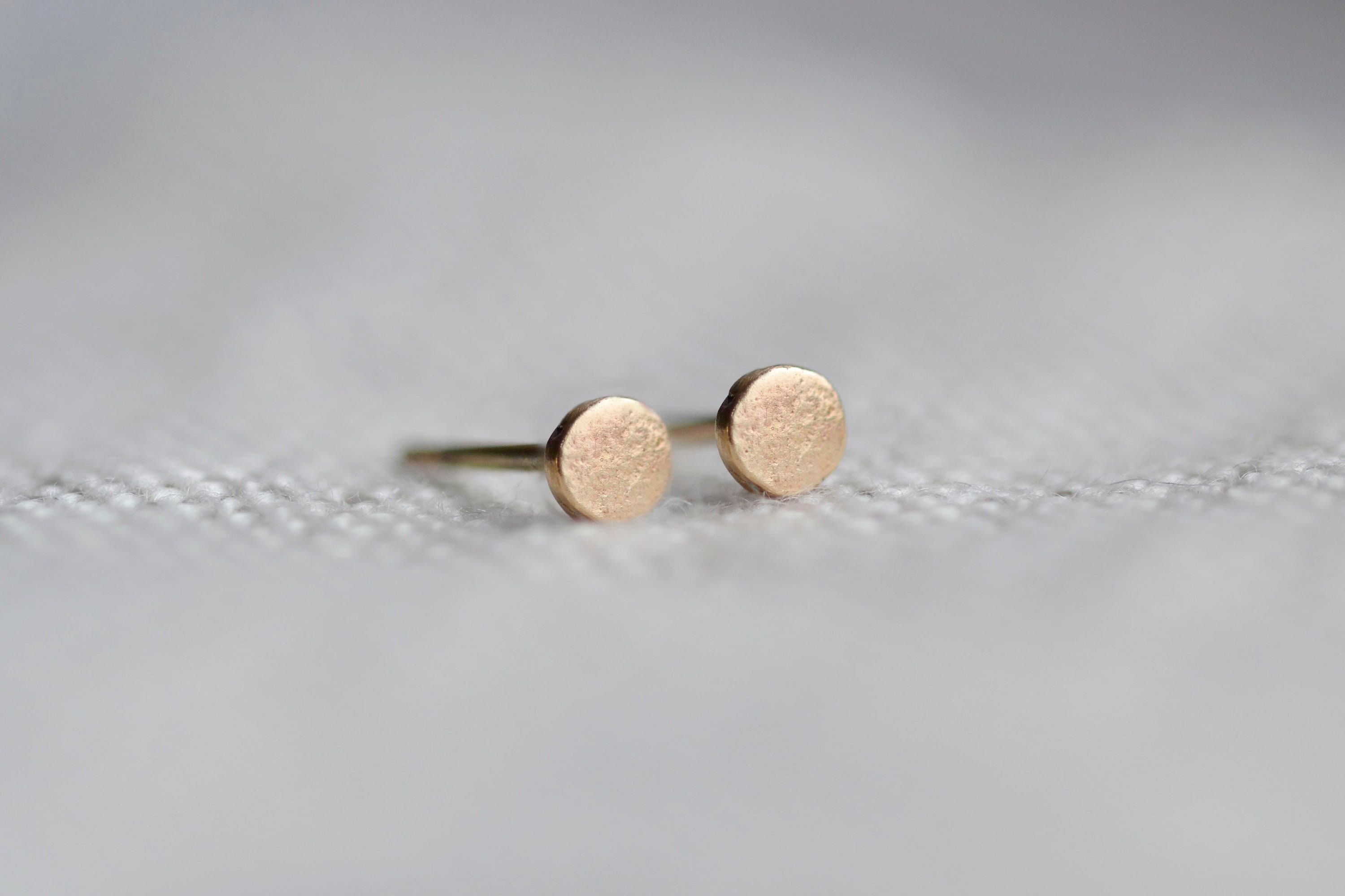 Solid Gold Circle Studs | 9Ct Organic Stud Earrings Recycled Small Everyday Simple Textured