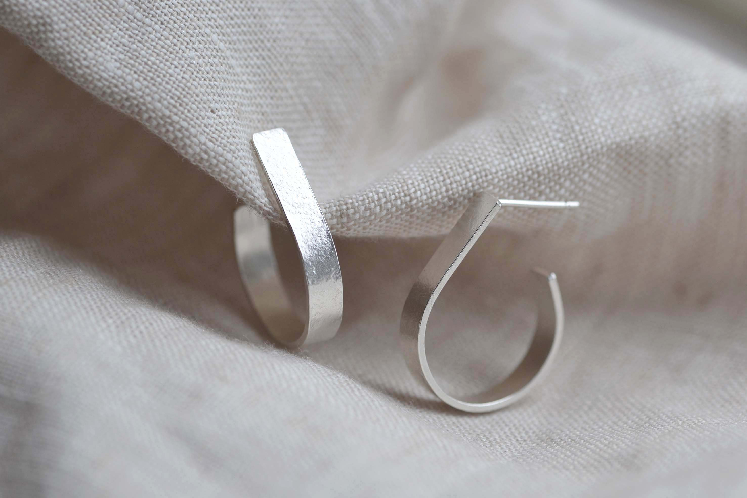 Teardrop Hoop Earrings | Medium Recycled Silver Everyday Textured Hoops