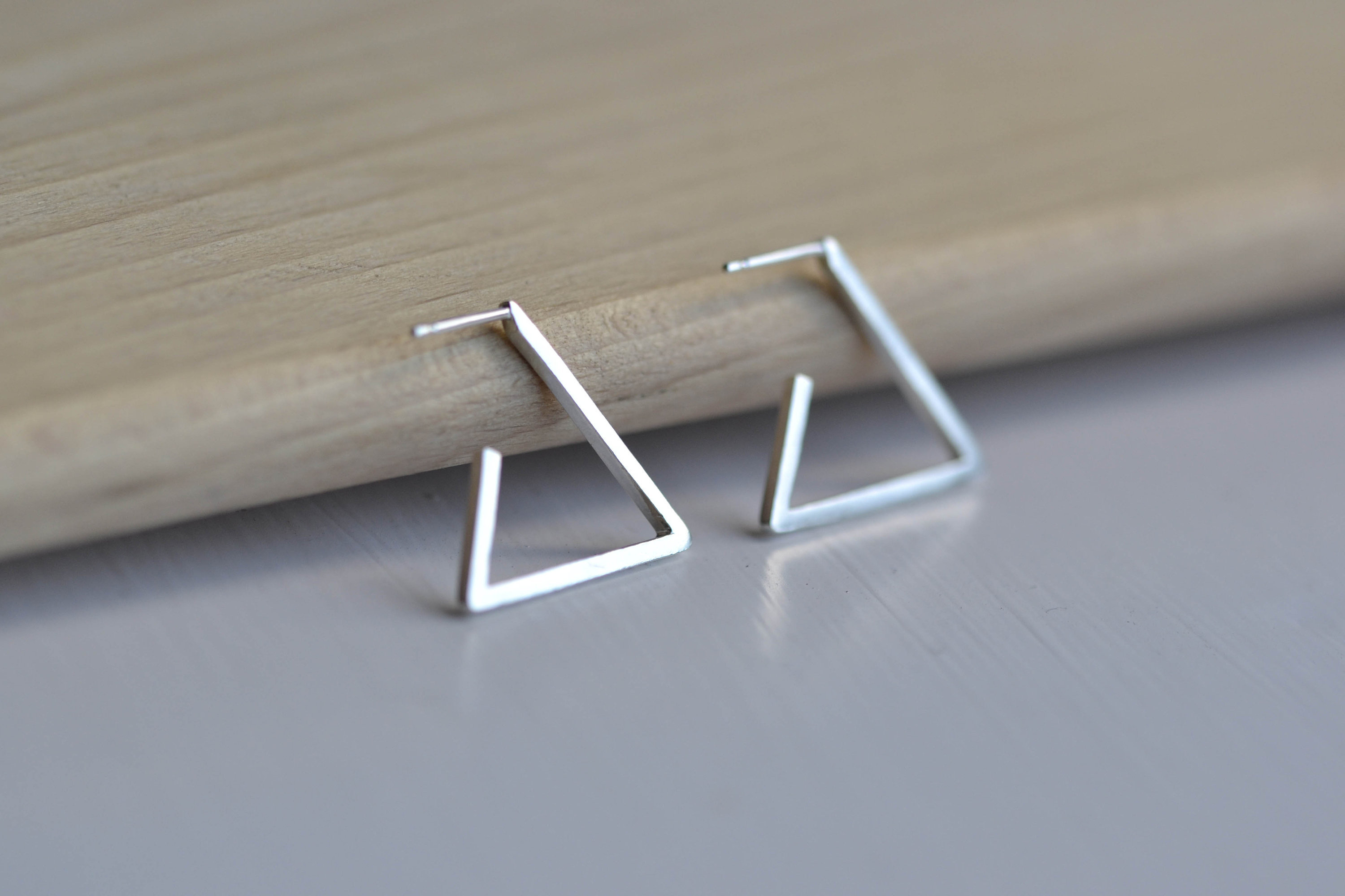 Triangle Hoop Earrings | Recycled Silver Geometric Small
