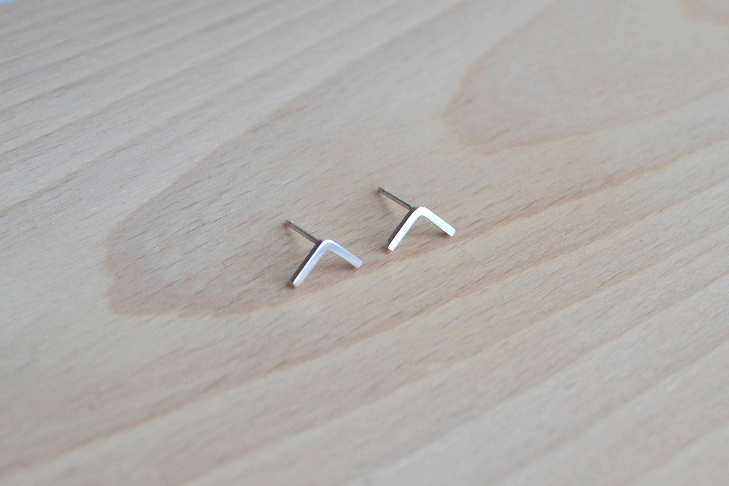 Sterling Silver Chevron Ear Studs | Arrow Earrings Thin Geometric Stud Minimalist